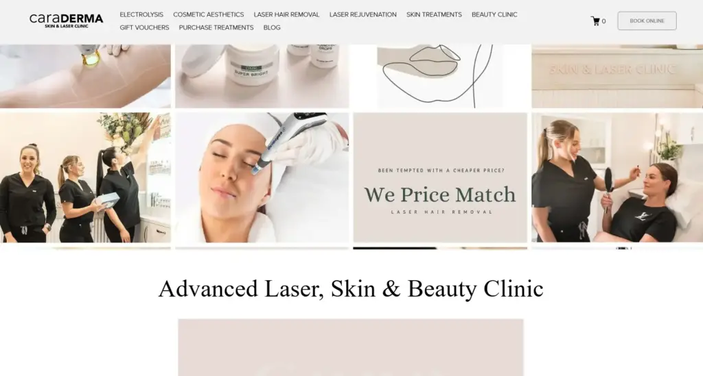 Caraderma Skin & Laser Clinic website homepage