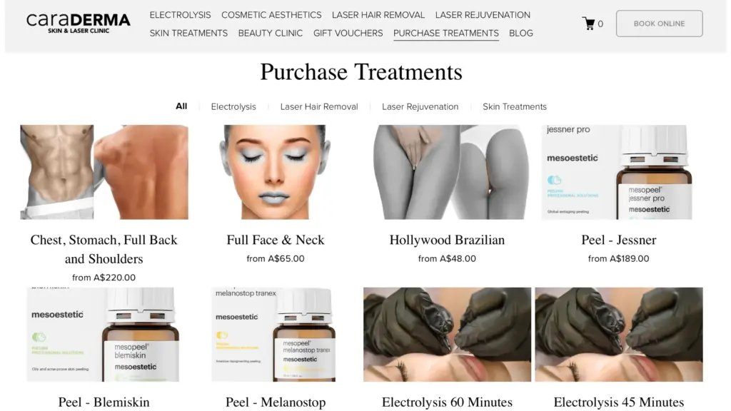 Caraderma Skin & Laser Clinic website homepage