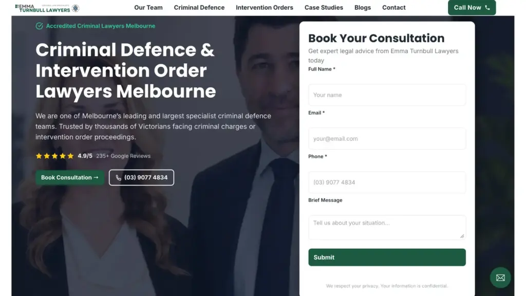 Emma Turnbull Lawyers website homepage