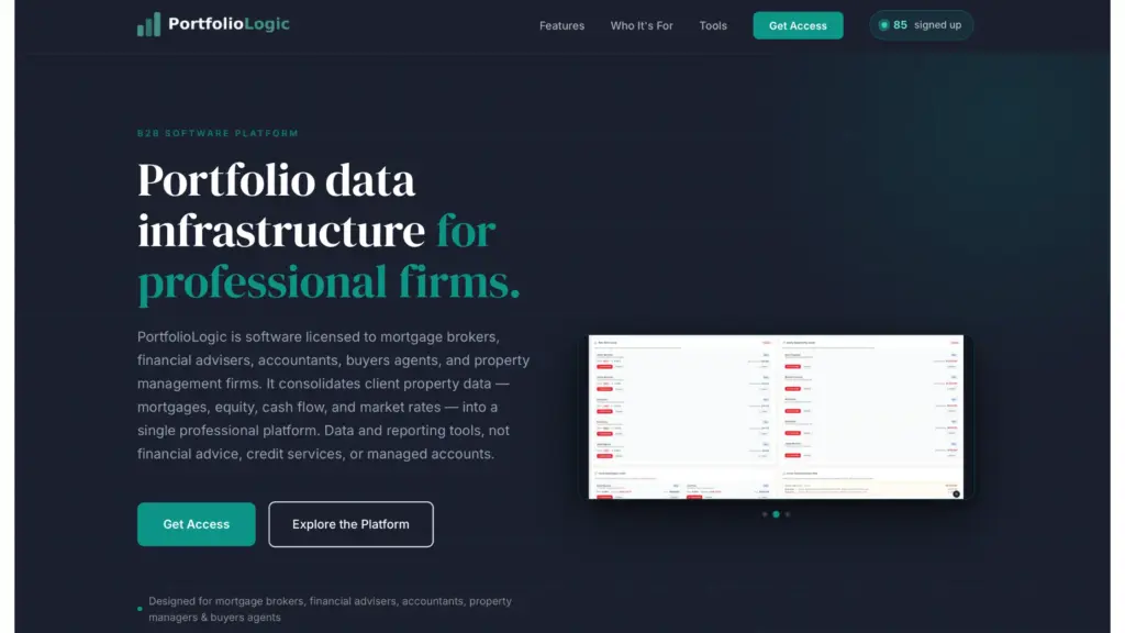Portfolio Logic website homepage